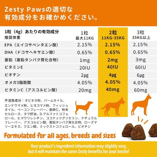 ZestyPaws】スキン & コート バイツ 90粒 （Skin & Coat Bites